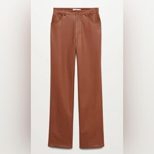 MNG Mango Sz 8 Faux Leather Pleather Pants Trousers Vegan Brown Straight